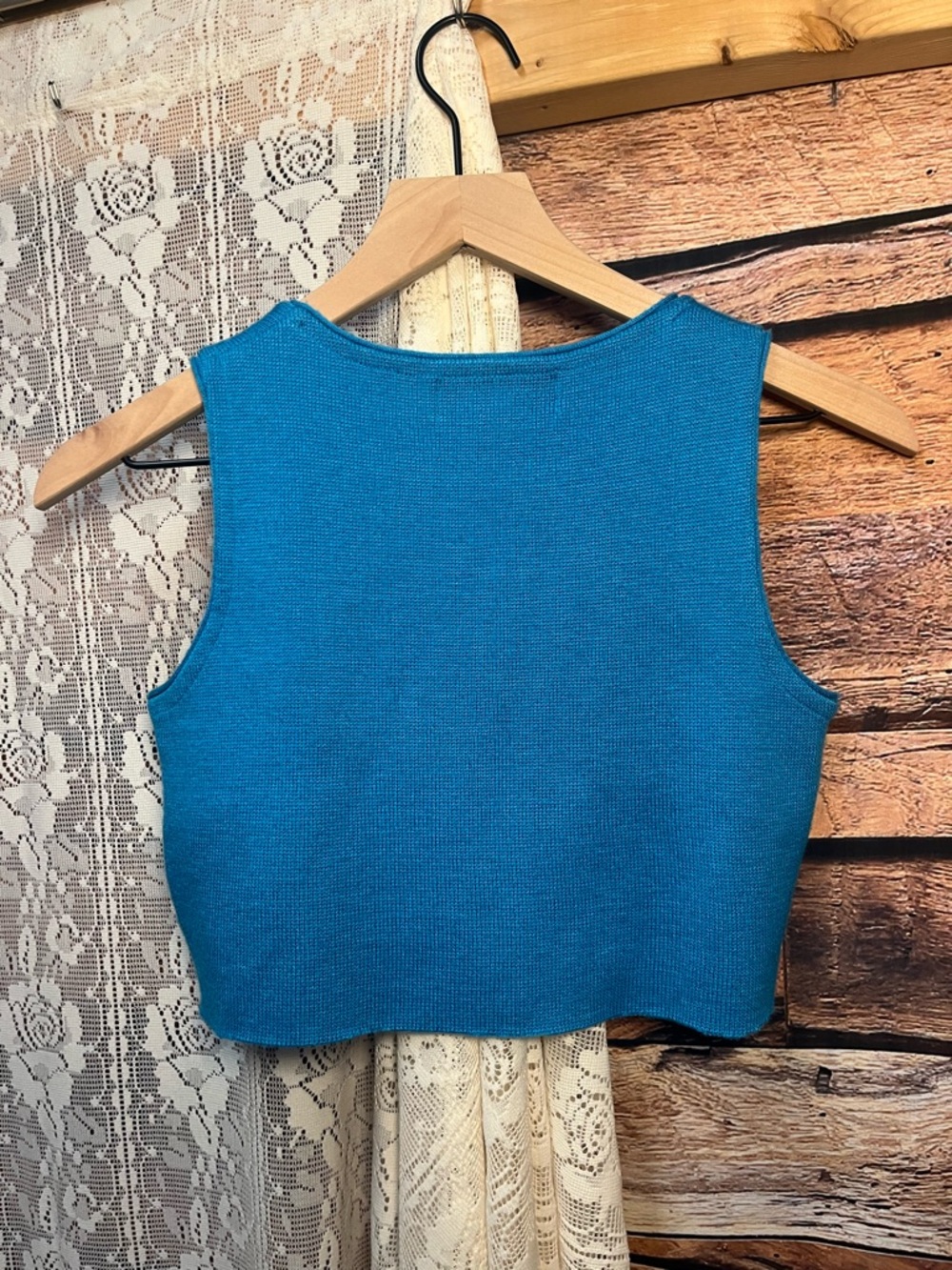 Spago Collection Blue Acrylic Knit Crop Tank (196) - Picture 5 of 7